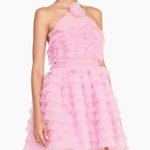 STAUD Florian Pink Ruffled Mini Dress